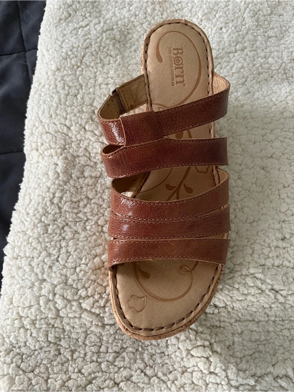 Born Brown Cork Wedge Slide Sandals